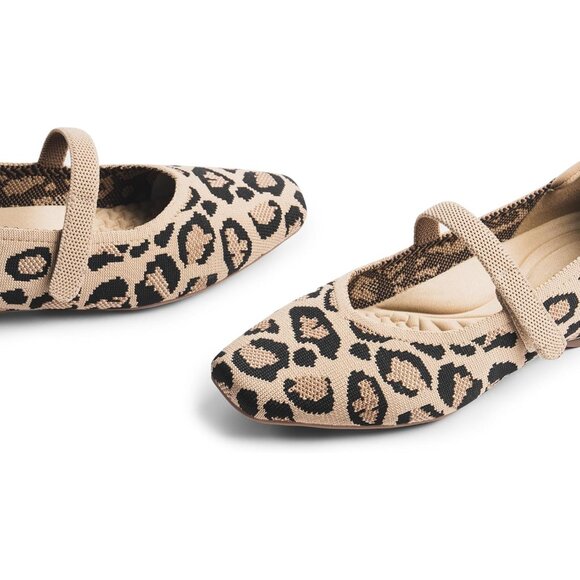 Women Leopard Knit Square Toe Arch Support and Concealed Low Wedge Ballet Flats - Picture 3 of 8